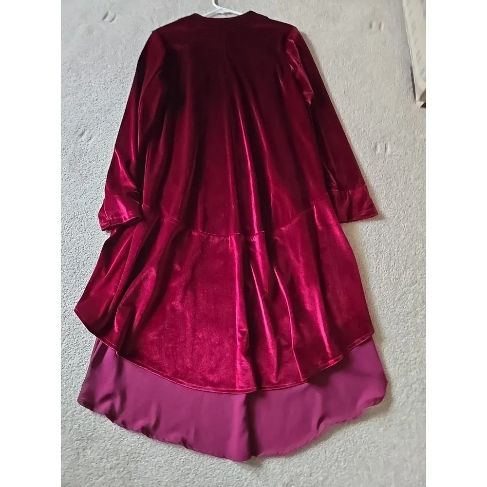 Urban CoCo Wine Red Velvet Cardigan Coat w/‎ Asymmetric Chiffon Hem Open Front M